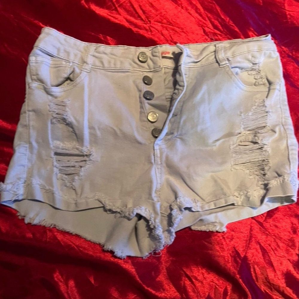 Button fly  Jean Shorts Distressed Denim